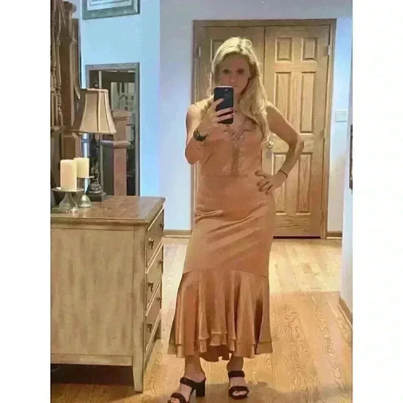 NWT Jonathan Simkhai Rose Gold Slip Dress V Neck Sleeveless Satin Midi Sz 6 - Picture 16 of 16